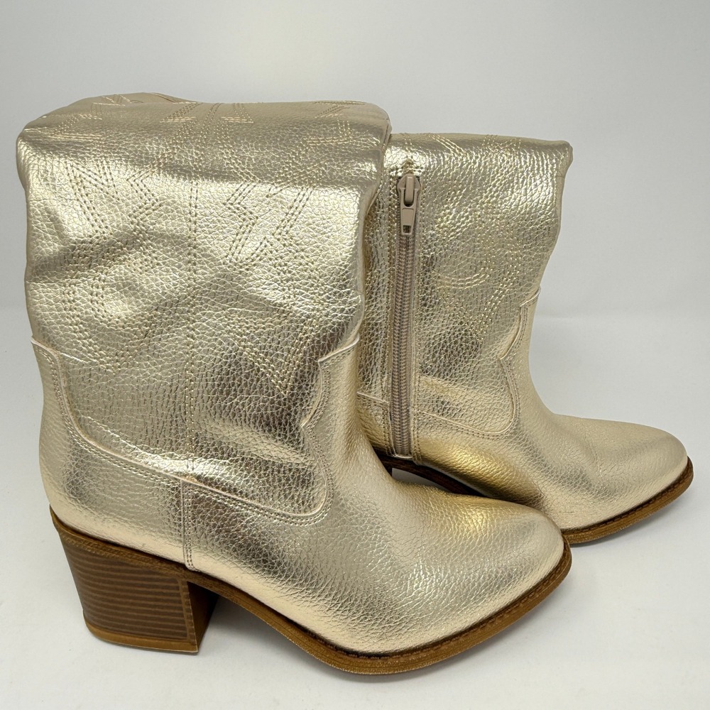 Gold Western Cowboy Cowgirl Boots Womens 7 / 37.5M Stars Design - Picture 8 of 10